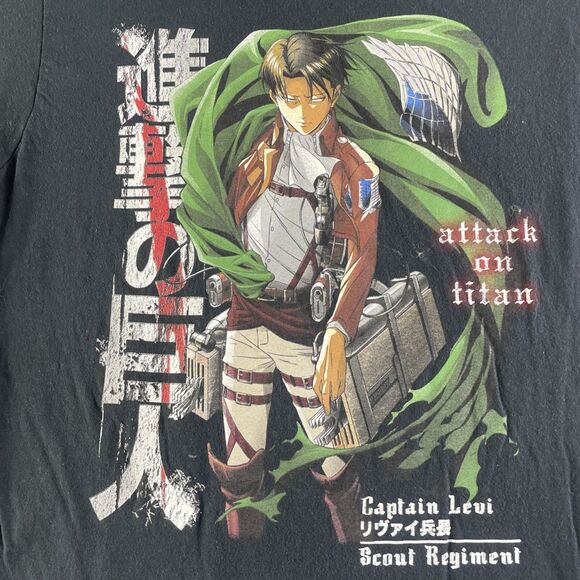 Attack On Titan Shirt Mens Medium Black Captain Levi Anime Manga Season 3 AoT - Picture 3 of 7